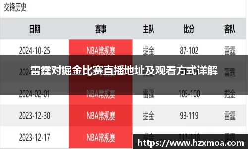 雷霆对掘金比赛直播地址及观看方式详解
