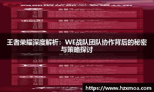 王者荣耀深度解析：WE战队团队协作背后的秘密与策略探讨